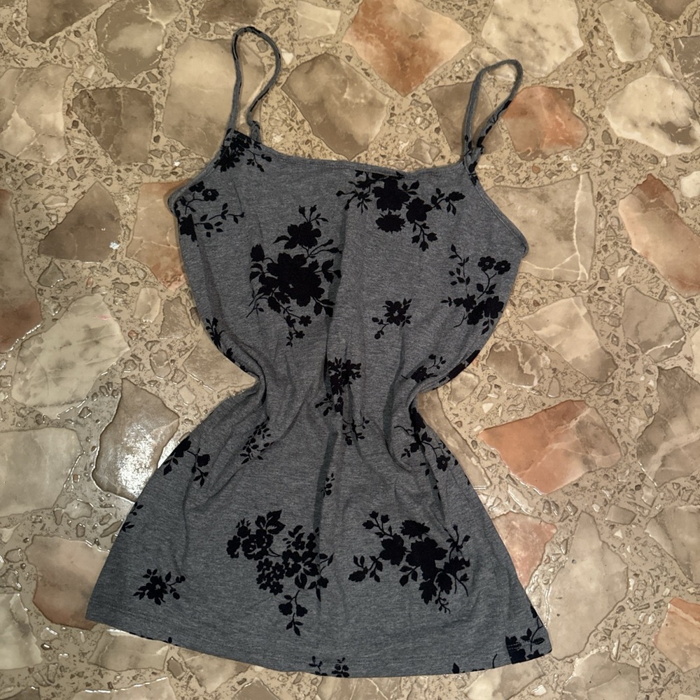Grey Tank with Black Floral Print
